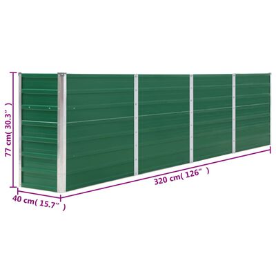 vidaXL Jardinera elevada de acero galvanizado verde 320x40x77 cm