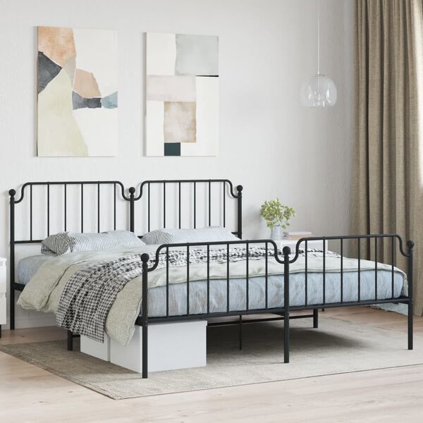vidaXL Estructura cama sin colchón con estribo metal negro 180x200 cm