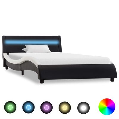 vidaXL Estructura cama con LED cuero sintético negro blanco 120x200 cm