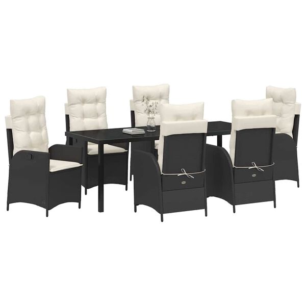vidaXL Conjunto de Comedor de Jard&iacute;n 7 pcs Negro rat&aacute;n sint&eacute;tico