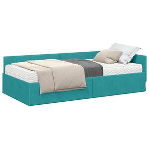 vidaXL Estructura de Cama Esquina con Colch&oacute;n 2 pcs Tuquesa Terciopelo