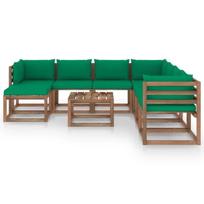 vidaXL Muebles de jardín 9 piezas con cojines verde
