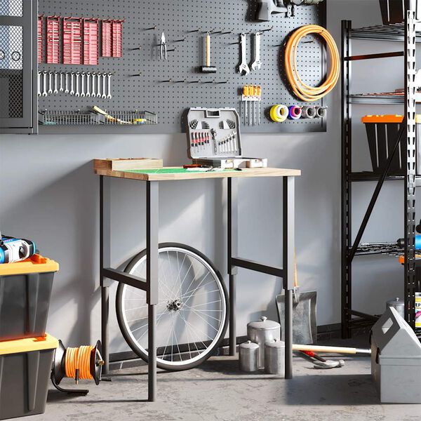 vidaXL Banco de trabajo madera maciza de roble 80x60x(71,5-98) cm