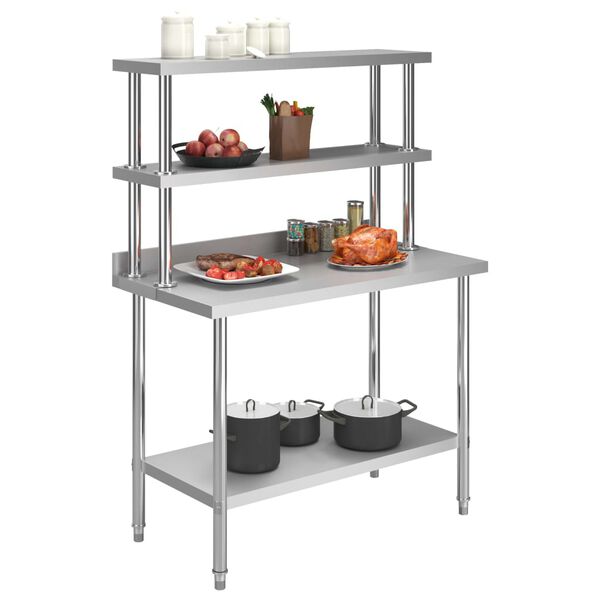 vidaXL Mesa de trabajo de cocina con estante acero inox 120x60x150 cm