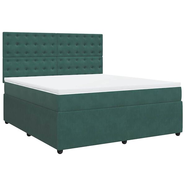 vidaXL Cama box spring con colch&oacute;n terciopelo verde oscuro 180x200 cm