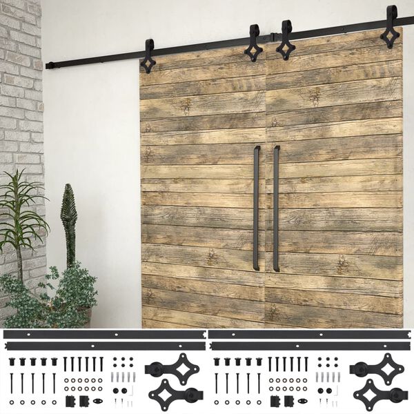vidaXL Kit de herrajes de puertas correderas acero negro 2 uds 183 cm