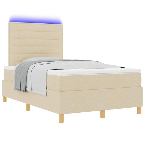 vidaXL Cama Box Spring LED con colch&oacute;n Crema 120 x 200 cm tela