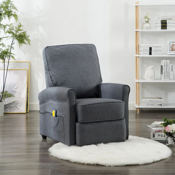 vidaXL Sillón de masaje de tela gris oscuro
