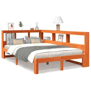 vidaXL Cama con estanter&iacute;a sin colch&oacute;n madera maciza marr&oacute;n 120x190 cm