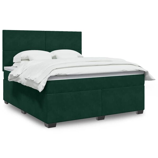 vidaXL Cama box spring con colch&oacute;n terciopelo verde oscuro 180x200 cm