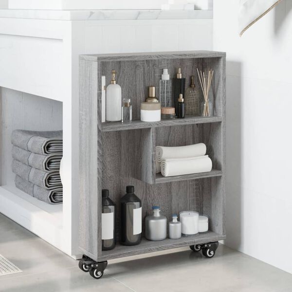 vidaXL Carrito de almacenaje estrecho madera gris Sonoma 48x13x68 cm