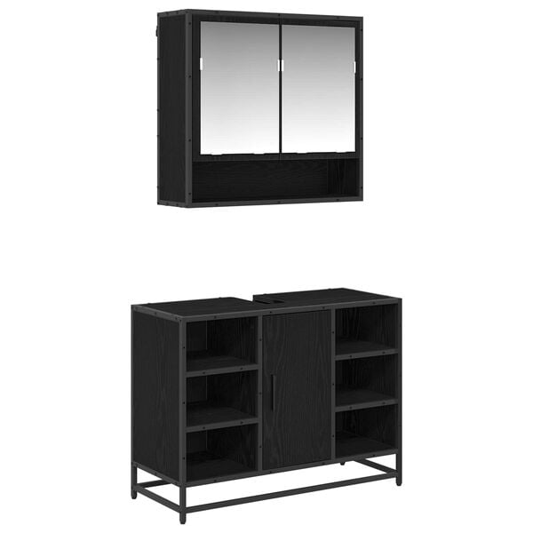 vidaXL Juego de muebles de ba&ntilde;o 2 pcs Roble Negro Madera de ingenier&iacute;a