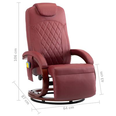 vidaXL Sillón de masaje reclinable para TV cuero sintético rojo tinto