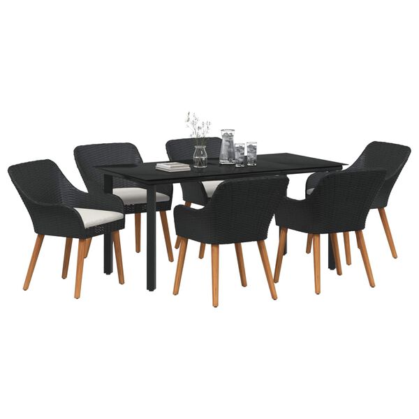 vidaXL Conjunto de Comedor de Jardín 7 pcs Negro ratán sintético