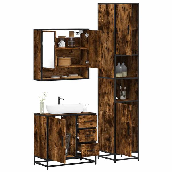 vidaXL Set de muebles ba&ntilde;o 3 pzas madera contrachapada roble ahumado