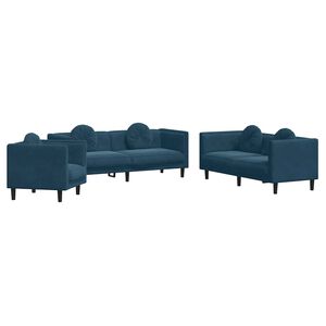 vidaXL Juego de sof&aacute;s con cojines 3 piezas terciopelo azul