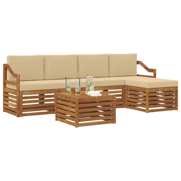 vidaXL Juegos de sof&aacute;s 6 pcs Natural y Beige Madera de Acacia S&oacute;lida