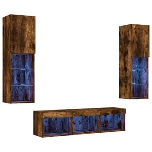 vidaXL Muebles TV pared con LED 5 pzas madera ingenier&iacute;a roble ahumado