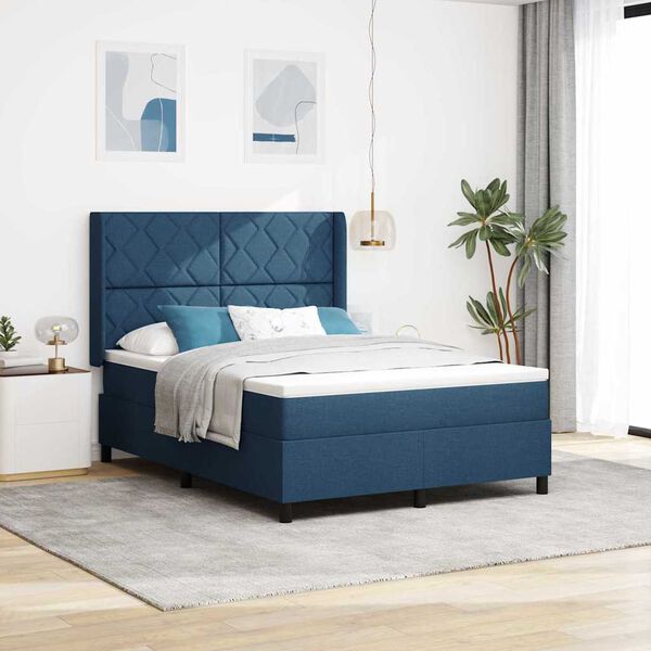 vidaXL Cama tipo Box Spring con colch&oacute;n Azul 140 x 200 cm tela