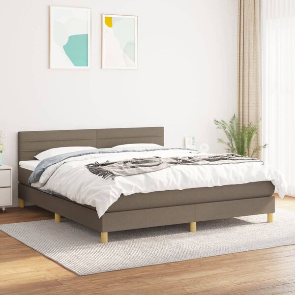 vidaXL Cama box spring con colch&oacute;n tela gris taupe 160x200 cm