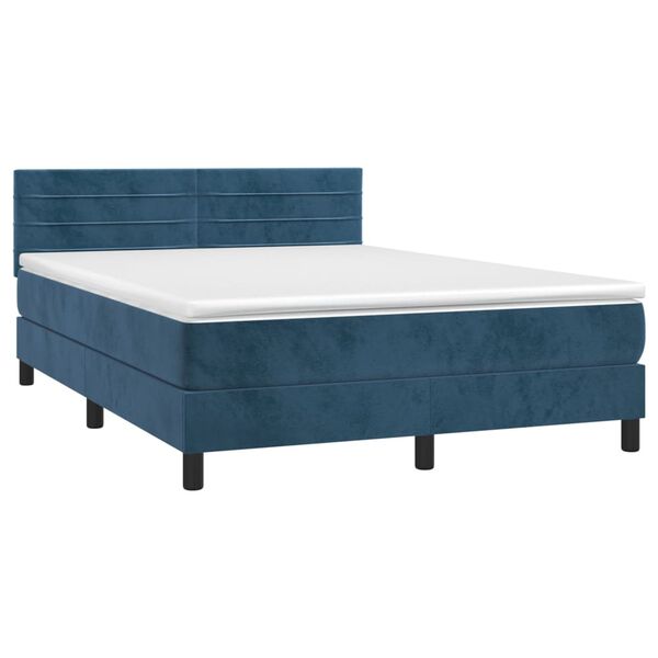 vidaXL Cama box spring con colch&oacute;n terciopelo azul oscuro 140x190 cm