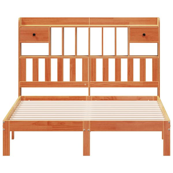 vidaXL Cama con estanter&iacute;a sin colch&oacute;n madera maciza marr&oacute;n 140x190 cm