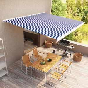 vidaXL Toldo de carrete manual azul y blanco 400x300 cm