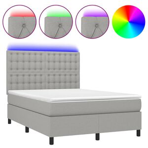 vidaXL Cama box spring colch&oacute;n y luces LED tela gris claro 140x190 cm