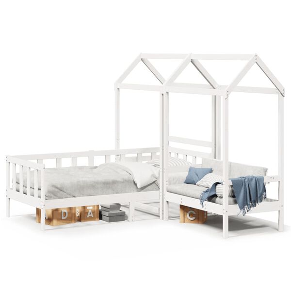 vidaXL Set de sof&aacute; cama con banco y techo madera pino blanco 80x200 cm