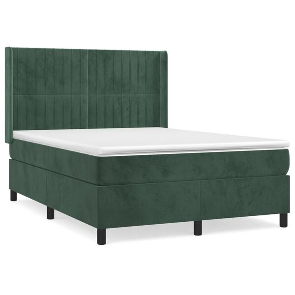 vidaXL Cama box spring con colch&oacute;n terciopelo verde oscuro 140x200 cm
