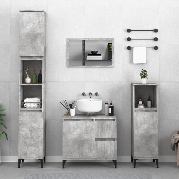 vidaXL Juego muebles de ba&ntilde;o 4 pzas madera contrachapada gris hormig&oacute;n