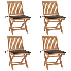 vidaXL Sillas plegables con cojines, 4 unidades, madera maciza de teca.