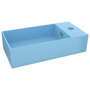 vidaXL Lavabo con rebosadero cerámica azul claro