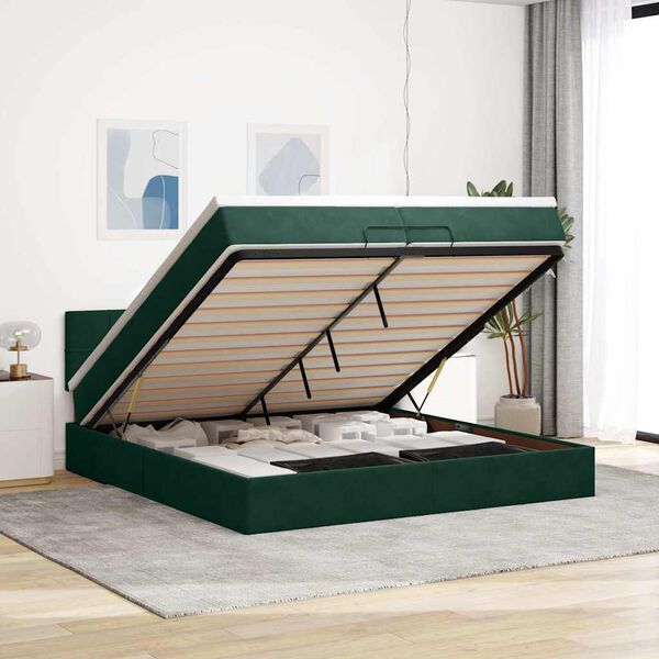 vidaXL Estructura de cama otomana colchones terciopelo verde oscuro