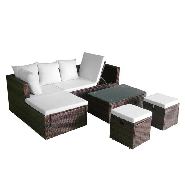 vidaXL Set muebles de jardín 4 piezas y cojines ratán sintético marrón