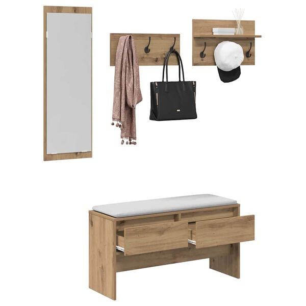 vidaXL Conjunto de muebles de recibidor con cajón 4 pcs Roble negro