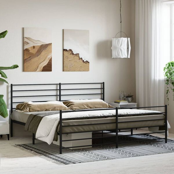 vidaXL Estructura cama sin colchón con estribo metal negro 180x200 cm