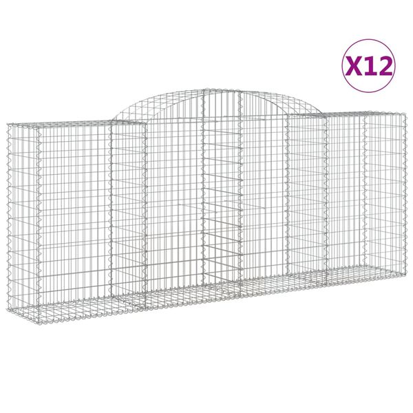 vidaXL Cestas gaviones 12 uds forma de arco hierro 300x50x120/140 cm