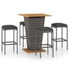 vidaXL Set de muebles de bar de jard&iacute;n 5 pzas y cojines rat&aacute;n PE gris