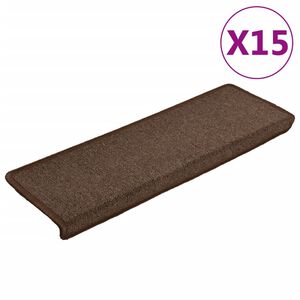 vidaXL Alfombrillas para escaleras 15 unidades 65x21x4 cm Marr&oacute;n Borde Rectangular