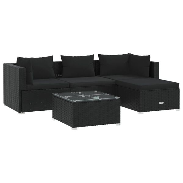 vidaXL Set de muebles de jardín 5 pzas y cojines ratán sintético negro