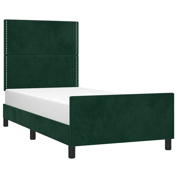 vidaXL Estructura de cama sin colch&oacute;n terciopelo verde oscuro 90x190cm