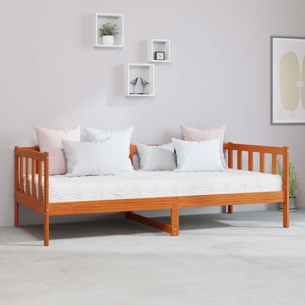 vidaXL Cama d&iacute;a Madera Encerada Marr&oacute;n y Blanca 90 x 200 cm