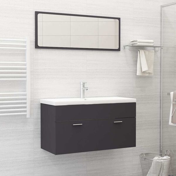 vidaXL Conjunto de muebles de ba&ntilde;o 2 piezas madera contrachapada gris