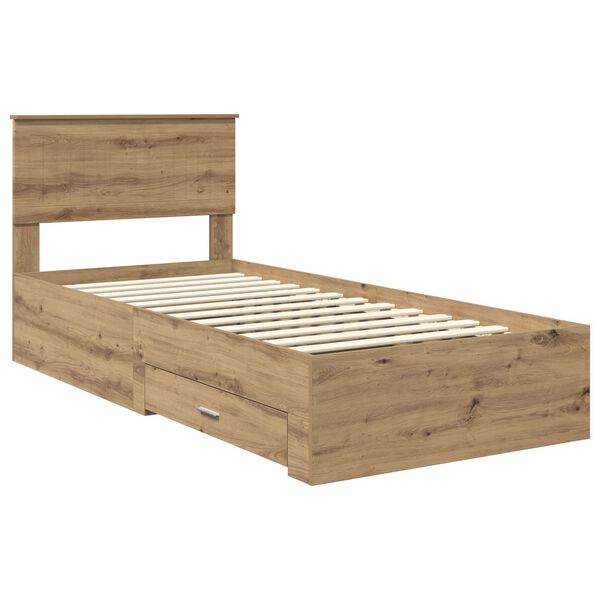 vidaXL Estructura de cama con cabecera Roble artesanal 90 x 190 cm