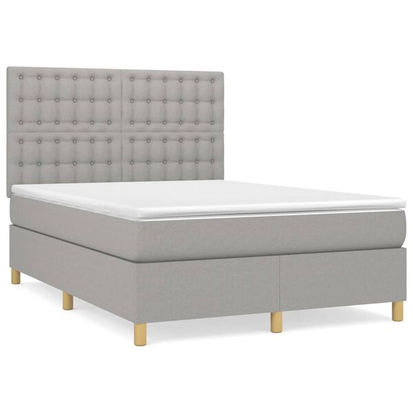 vidaXL Cama box spring con colch&oacute;n tela gris claro 140x190 cm