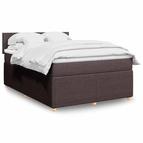 vidaXL Cama box spring con colch&oacute;n tela marr&oacute;n oscuro 140x190 cm