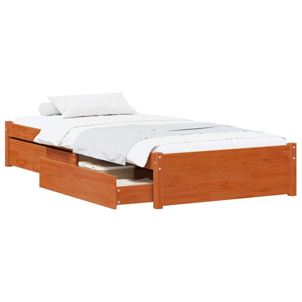 vidaXL Estructura de cama con caj&oacute;n 3 pcs Marr&oacute;n cera Madera de pino