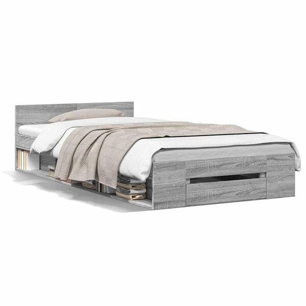 vidaXL Cama con caj&oacute;n madera de ingenier&iacute;a gris Sonoma 90x190 cm