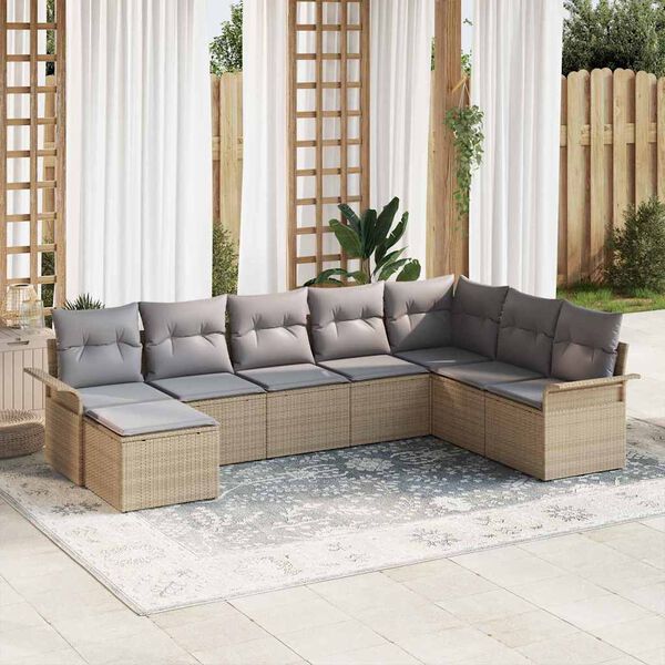 vidaXL Conjunto de sof&aacute; de jard&iacute;n con coj&iacute;n 8 pcs Beige Polirat&aacute;n